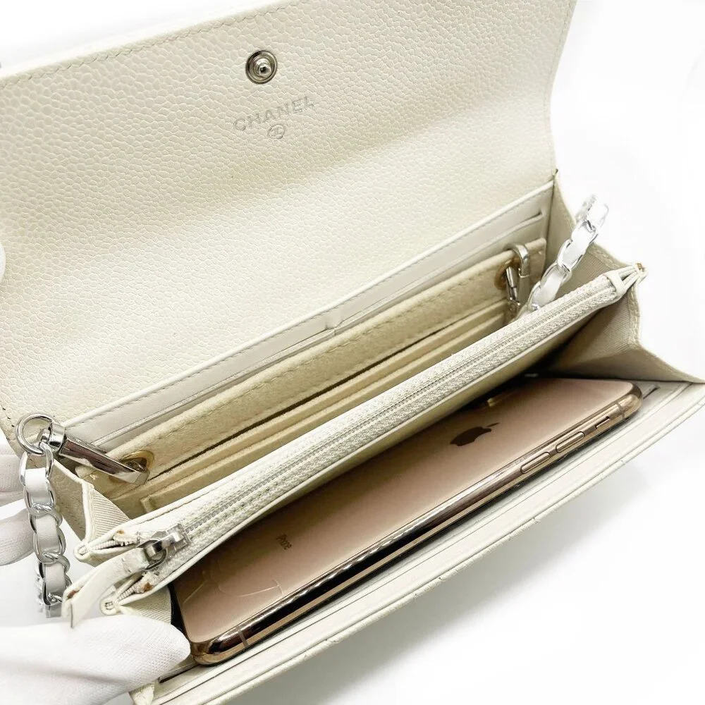 Authentic CHANEL CC Classic Timeless Caviar Flap Wallet on Chain Purse White Bag - Picture 9 of 15